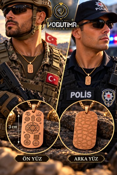 vogutima Erkek Kadın %100 Saf Bakır Kolye – Koruma Zırh Duası Yazılı Asker Kü...
