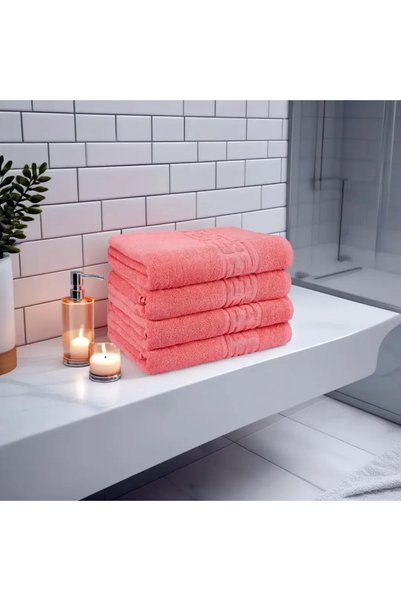 OEM Set 4 prosoape premium față, coral, 50x90 cm, bumbac pieptănat 550 g/m²