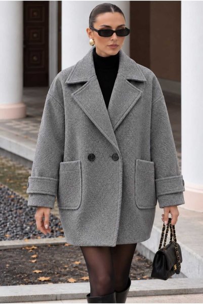 ANBLYs COLLECTION KRUVAZE YAKA CEPLİ BOYFRİEND KAŞE KABAN