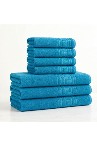 OEM Set 7 prosoape bumbac 100% turcoaz, 550 g/m², 4 față/mâini + 3 corp