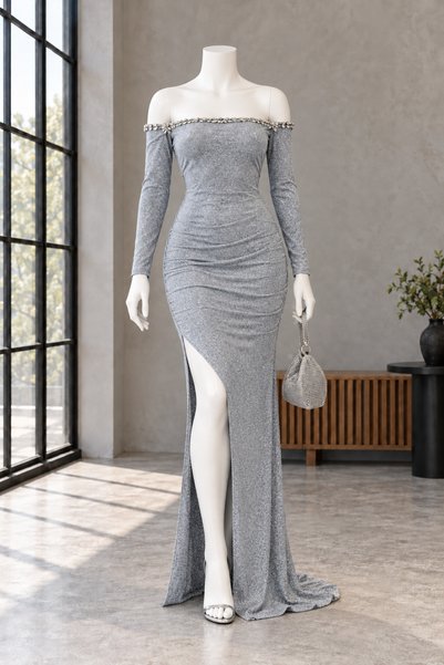 Modafeminen Flowers Stretchy Fabric Strapless Neck Shoulder Stone Embroidered...
