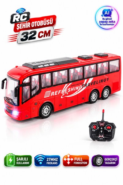 TRENDZONE Uzaktan Kumandalı Şarjlı LED Işıklı RC Otobüs 32 cm - Full Fonksiyo...