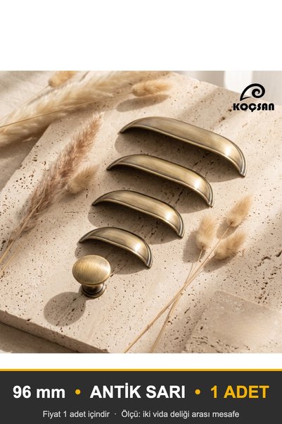 KOÇSAN Midye Antik Sarı 96 Mm Kulp Lüks Country Mutfak Mobilya Dolap Çekmece ...