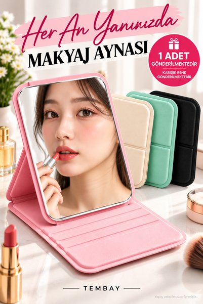 TEMBAY Katlanabilir Makyaj Aynası Masaüstü Standlı Cep ve Çanta Aynası