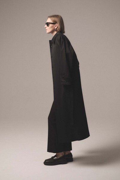 Nihan Mono Kapama Oversize Trençkot - Siyah