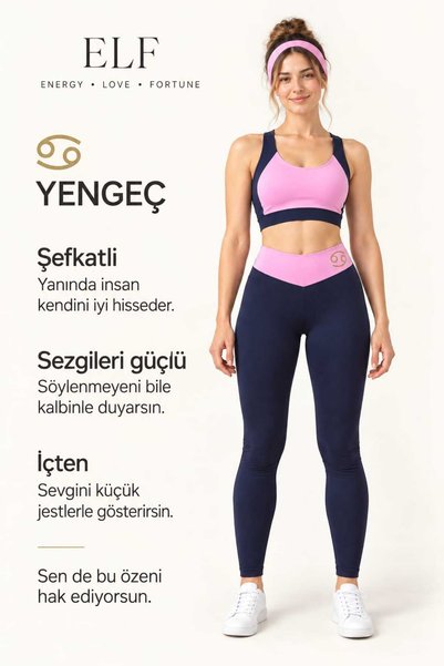 Kadın Spor Tayt ve Crop Takım Yüksek Organik Pamuk ve Bambu 2 Parça Set Yengeç Burcu