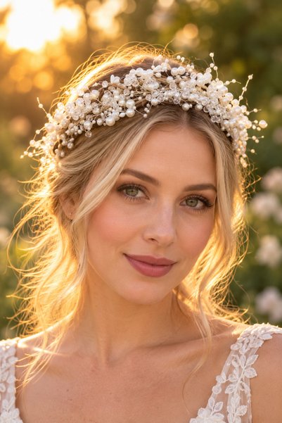 Hayalperest boncuk White Pearl Crystal and Wicker Crown