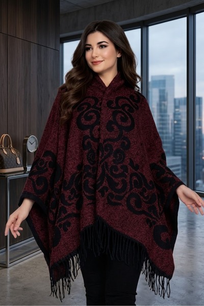 ALDAIYR Kadın Kışlık Çift Taraflı Panço Omuz 140x140
