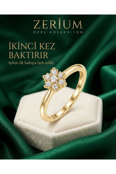 ZERİUM Trendy Women's Steel Ring with Zircon Stones, Flower Design, No.: US:7...