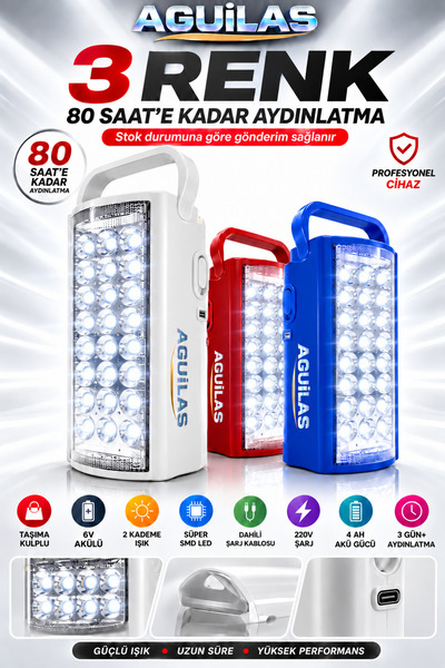 AGUILAS 2606l Usb Şarj Çıkışlı Super 24 Led 80 Saat Akülü Şarjlı Işıldak