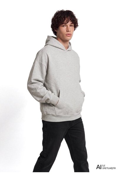 Mavi Logo Kapüşonlu Gri Sweatshirt 0S20036-80196