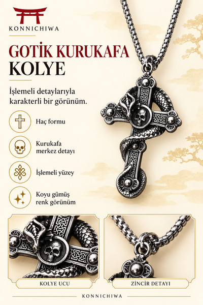 FG KONNİCHİWA %100 ÇELİK KOLYE GOTİK İSKANDİAV HAÇ VİKİNG TARZI GOTHIC KOLYE ...