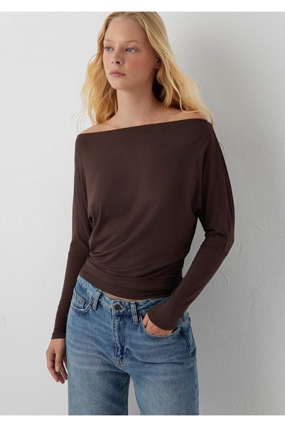 Mavi Kayık Collar Long Sleeve Brown Top Regular Fit / Normal Cut 1614394-70236
