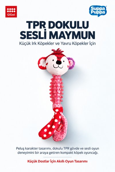 Gigwi Suppa Puppa Serisi Sesli Maymun Köpek Oyuncağı – Peluş ve TPR Dokulu Gö...