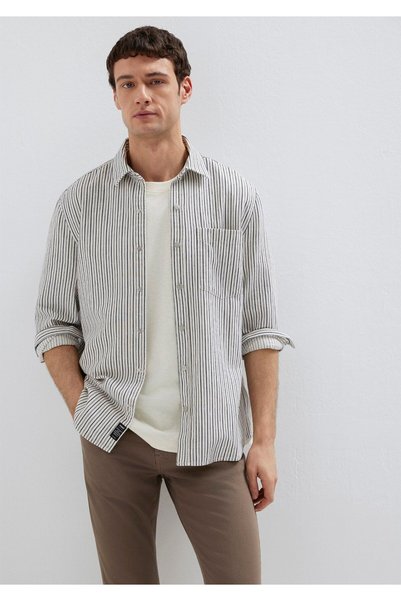 Mavi Çizgili Beyaz Gömlek Regular Fit / Normal Kesim 0211914-18790