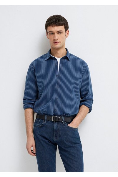 Mavi Çizgili Lacivert Gömlek Regular Fit / Normal Kesim 0211851-91406