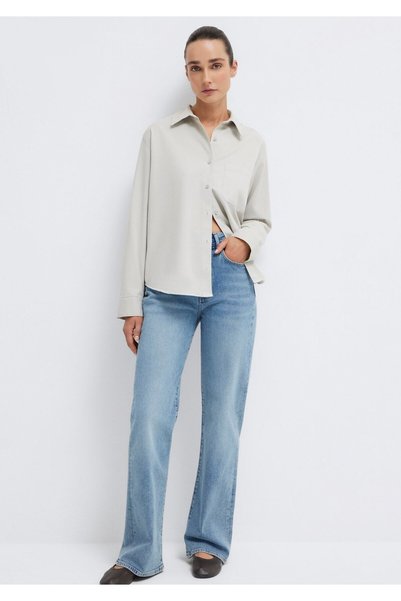 Mavi Cepli Gri Gömlek Loose Fit / Bol Rahat Kesim 1211385-80618