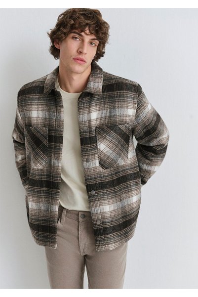Mavi Kareli Kahverengi Ceket Oversize / Geniş Kesim 0110745-91228