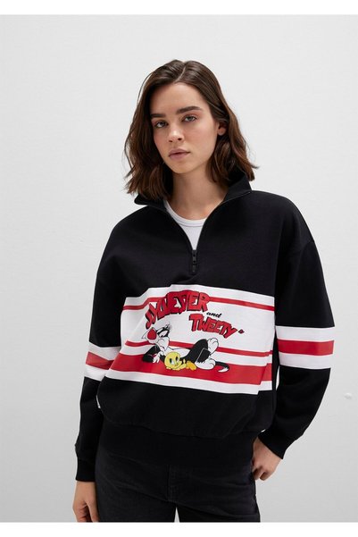 Mavi Tom ve Jerry Baskılı Siyah Sweatshirt 1S10472-900