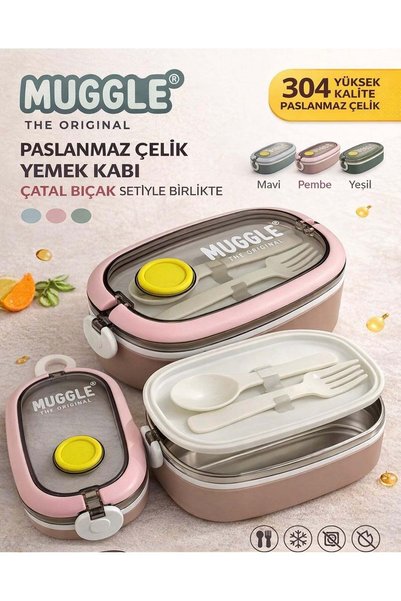 BuradaBuldun Stainless Steel Food Container, 750 ml – Includes Fork and Spoon...