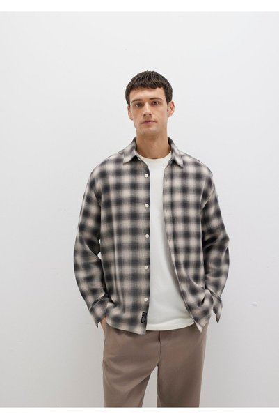Mavi Kareli Gri Gömlek Loose Fit / Bol Rahat Kesim 0211646-90858