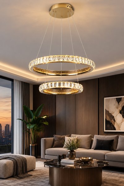 Apliqa Luca 2 Katlı Gold Ledli Avize Yatak Odası, Koridor, Salon Avize