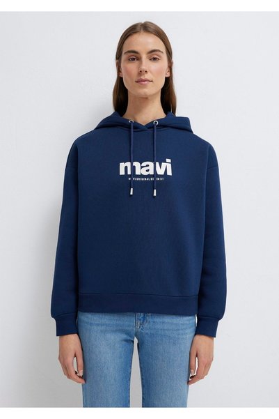 Mavi Logo Baskılı Kapüşonlu Lacivert Sweatshirt 168334-70488