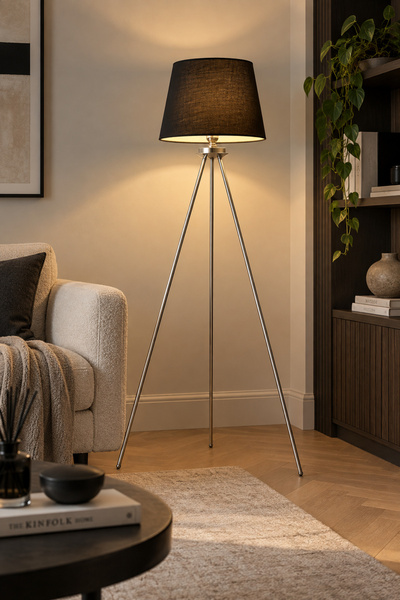 Apliqa Epona Siyah Şapkalı Krom Modern Dekoratif Salon Lambader
