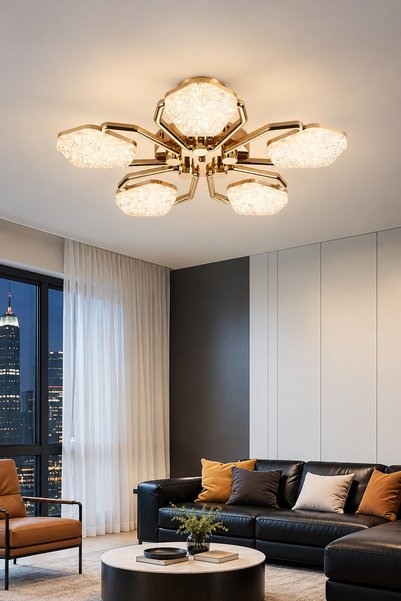 Apliqa Matiz 5'li Gold 80 Watt Plafonyer 3 Renkli Led Salon Avize