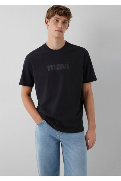 Mavi Tricou negru imprimat cu sigla, cu croiala larga 0611807-900