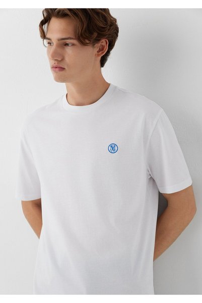 Mavi Tricou alb brodat cu sigla Seal, cu croiala lejeră/confortabilă 067074-620