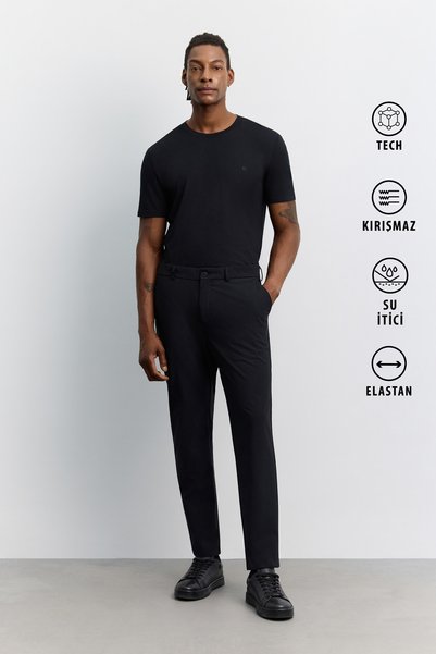 Avva Erkek Siyah Klasik Bel Kırışmayan Teknik Kumaş Relaxed Fit Pantolon A62Y...