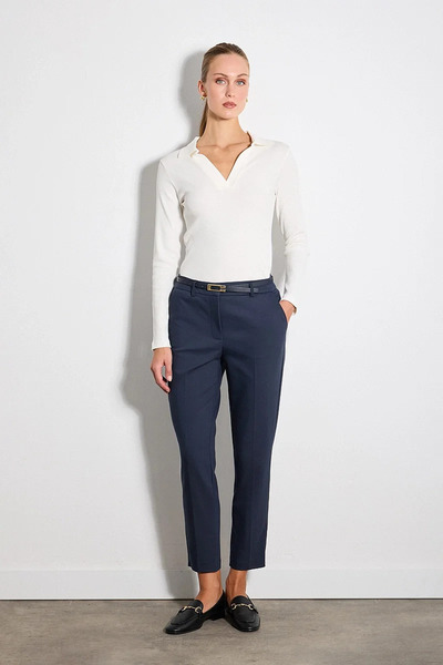 Gusto Belted Cigarette Cotton Trousers - Navy Blue