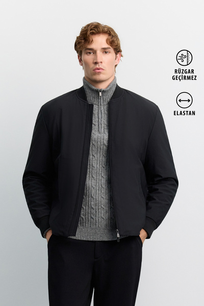 Avva Men's Black Bomber Windproof Lightweight Seasonal Comfort Fit Coat A62Y6077