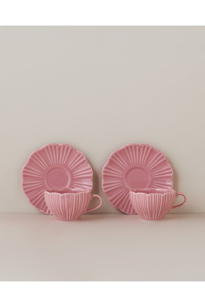 English Home Florvia Bone Porcelain 4 Piece Coffee Cup Set for 2 People 110 m...