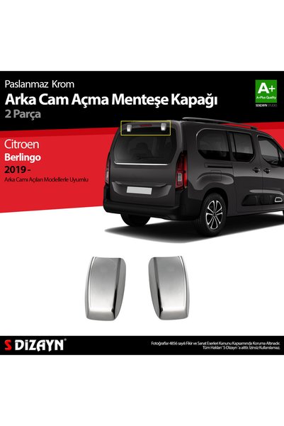 S Dizayn S-Dizayn Citroen Berlingo ile Uyumlu Krom Arka Cam Açma Menteşe Kapa...