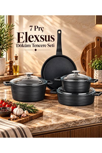 LAVONNI Elexsus Bio Granit 7 Parça Döküm Tencere Seti Siyah 20/24 Derin 26 Ba...