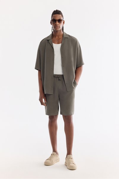 Avva Men's Khaki Elastic Waist Breathable Modal Blend Soft Touch Relaxed Fit ...