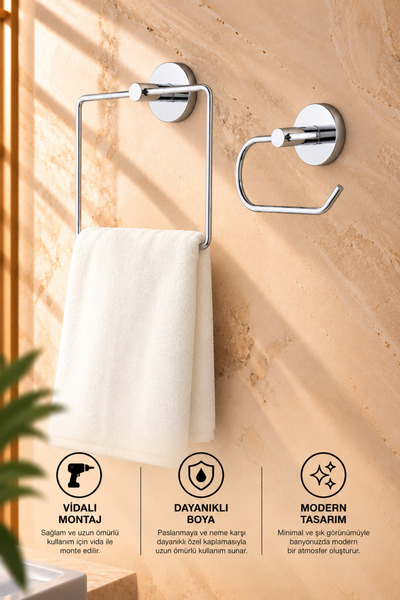 ERFAHOME Chrome Square Towel Holder / Open Toilet Roll Holder Set of 2