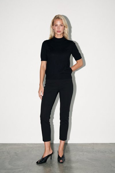 Setre Black Crew Neck Short Sleeve Knitwear Blouse