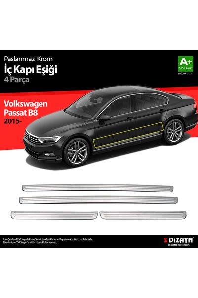 S Dizayn S-Dizayn VW Passat B8 ile Uyumlu Krom İç Kapı Eşiği 4 Parça 2015-2019