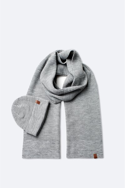 Avva Men's Gray Jacquard Knitwear Scarf Beret Set A42Y9220
