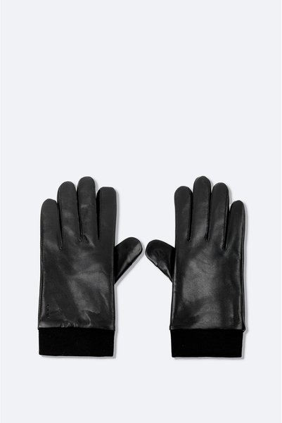 Avva Men's Black 100% Leather Flat Gloves A42Y9700