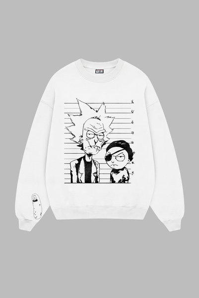 CİNEMA MODA Universe Criminal Printed Hoodless Basic Oversize Unisex White Sw...