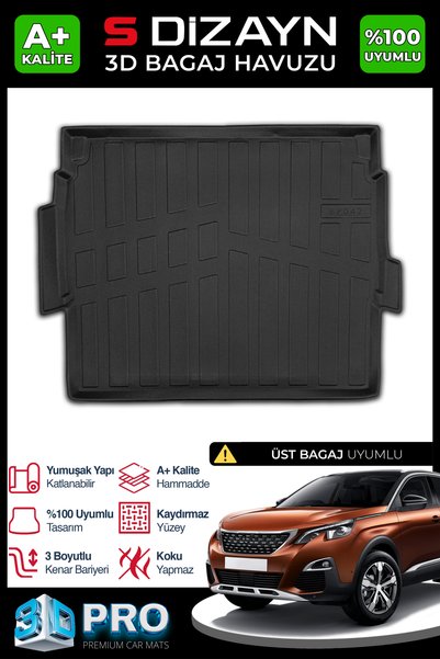 S Dizayn S-Dizayn Peugeot 3008 3D Pro Bagaj Havuzu Üst Bagaj 2016-2023 A+ Kal...