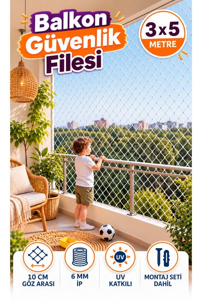 KONAK FİLE Çocuk Güvenlik Filesi, Balkon Filesi 10x10 3METREx5METRE