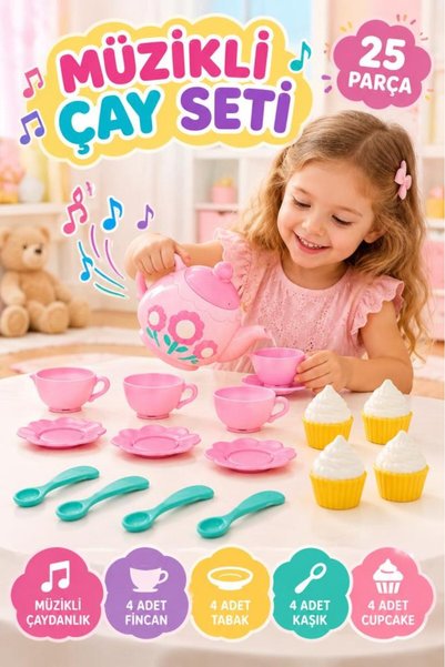 Tıfıl Toys 25 Parça Müzikli Çay Partisi Evcilik Oyun Seti – Eğitici ve Eğlenc...