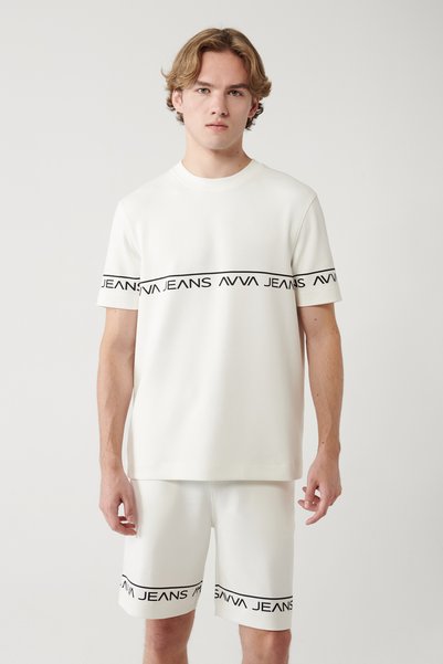 Avva Erkek Beyaz Baskılı Bisiklet Yaka Soft Touch Regular Fit T-Shirt A41Y1329