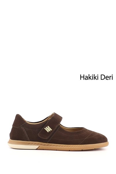 GÖNDERİ(R) Women's Coffee Suede Mary Janes Genuine Leather Ballet Flats