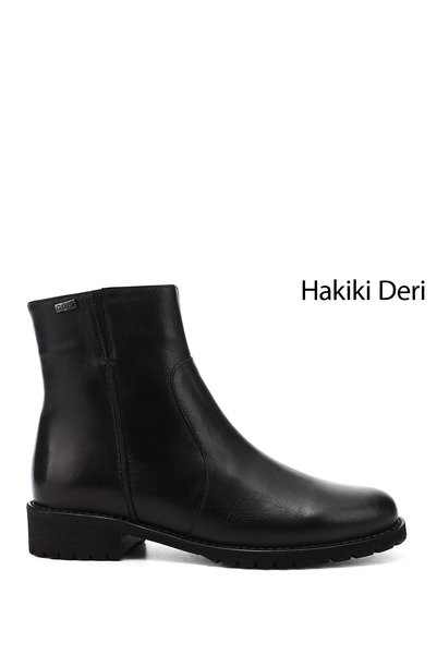 GÖNDERİ(R) Women's Black Zippered Rubber Sole Genuine Leather Boots